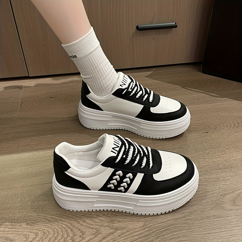 Women's Colorblock Platform Sneakers Casual Lace Up Outdoor Shoes