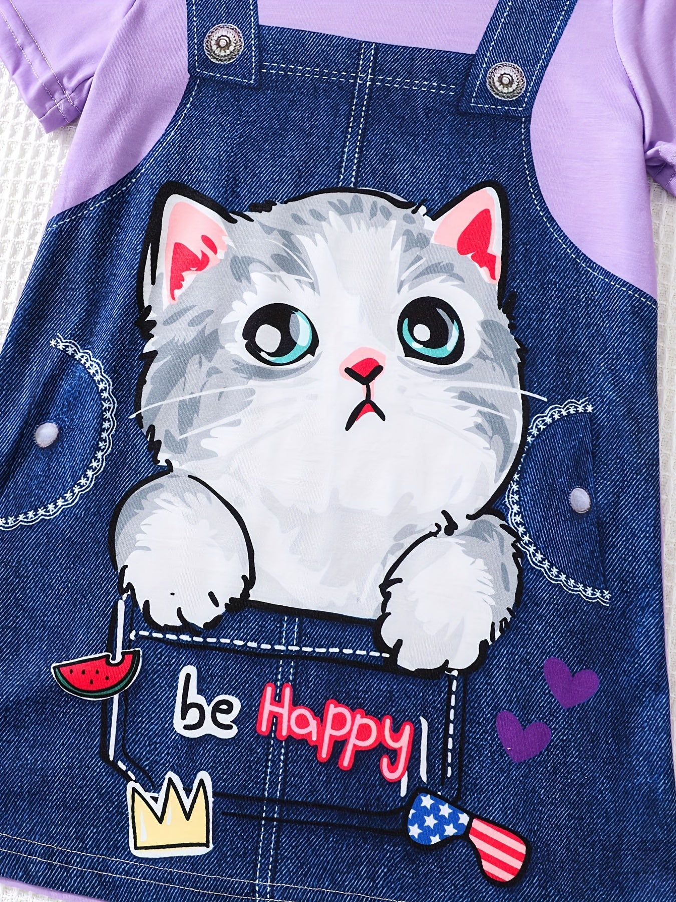Girls' Kitty Overall Graphic Short Sleeve T Shirt Dress