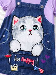 Girls' Kitty Overall Graphic Short Sleeve T Shirt Dress
