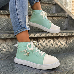 Zip Decor Solid High Top Skate Shoes Casual Lace Up Walking Shoes