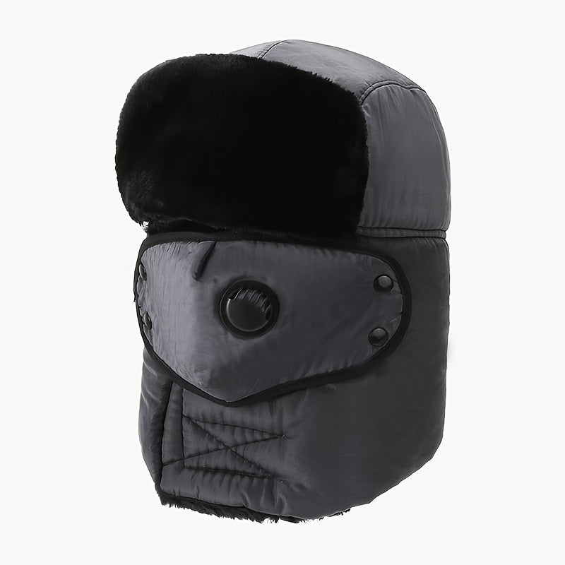 Men's Trapper Cap With Face Cover Winter Thickened Velvet Hat