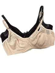 2 Pack Plus Size Sexy Bra Set Women's Plus Contrast Mesh Bow Detail Underwire