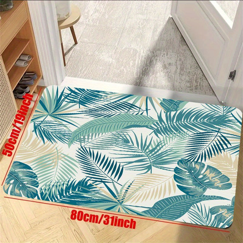 Tropical Leafs Print Kitchen Rug Soft Anti Fatigue Mat
