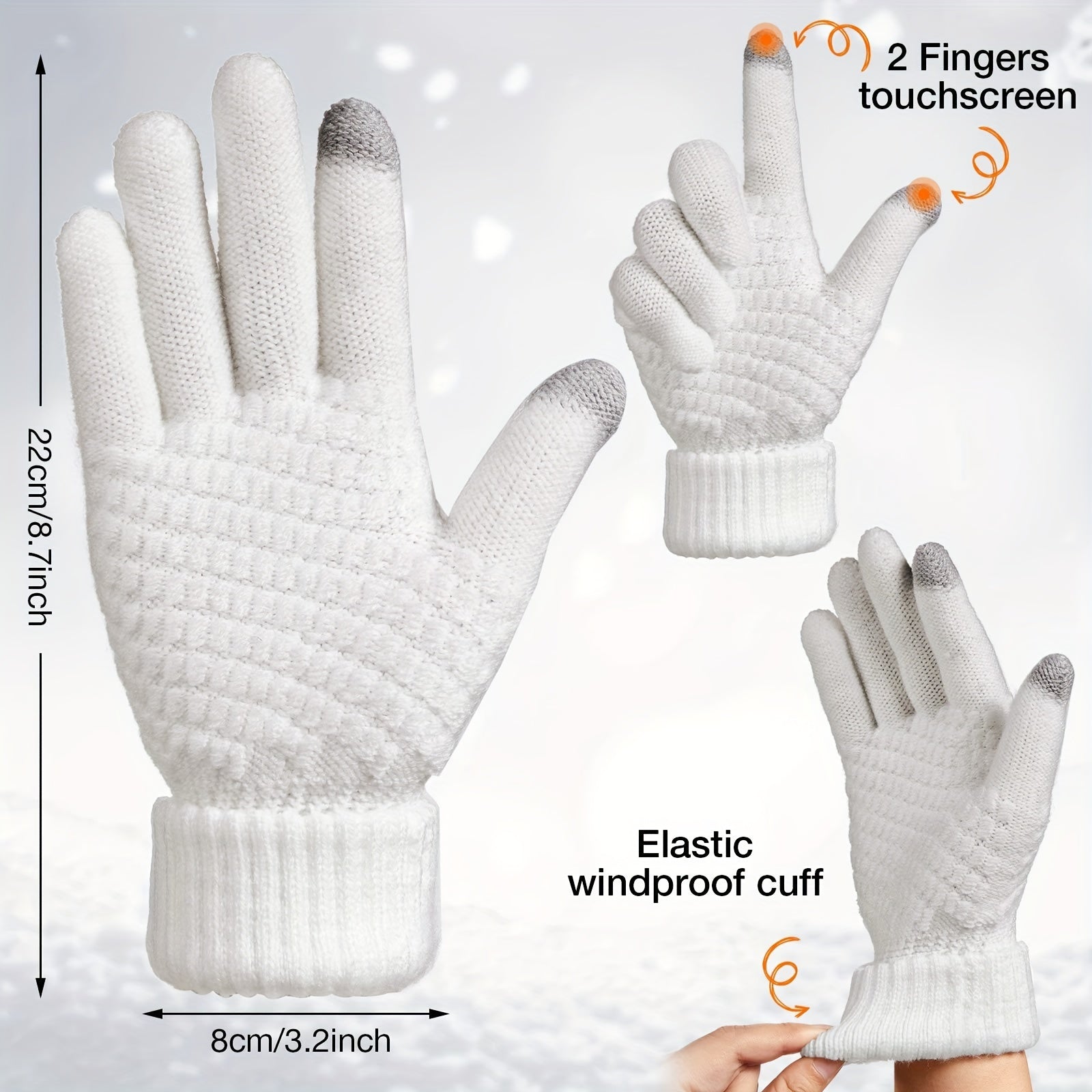 Winter Knitted Beanie Hat Glove Set Touch Screen Gloves