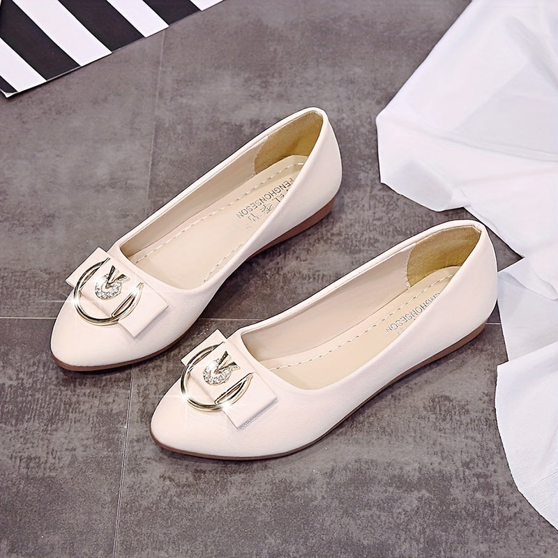 Women's Rhinestone Buckle Bow Flats Slip On Shoes