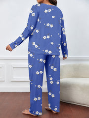 Floral Print Plus Size Pajamas Set Long Sleeve Tee & Pants Lounge 2 Piece