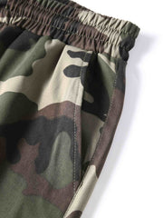 Men's Camo Print Cargo Shorts with Drawstring Waistband