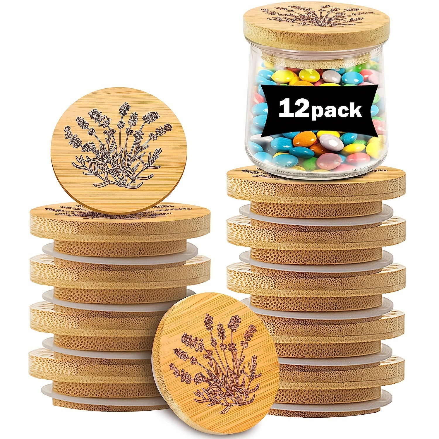 Bamboo Wooden Lids for Oui Yogurt Jars - Set of 24