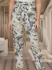 Vintage Floral Print Pants Vacation Knotted Long Length Pants