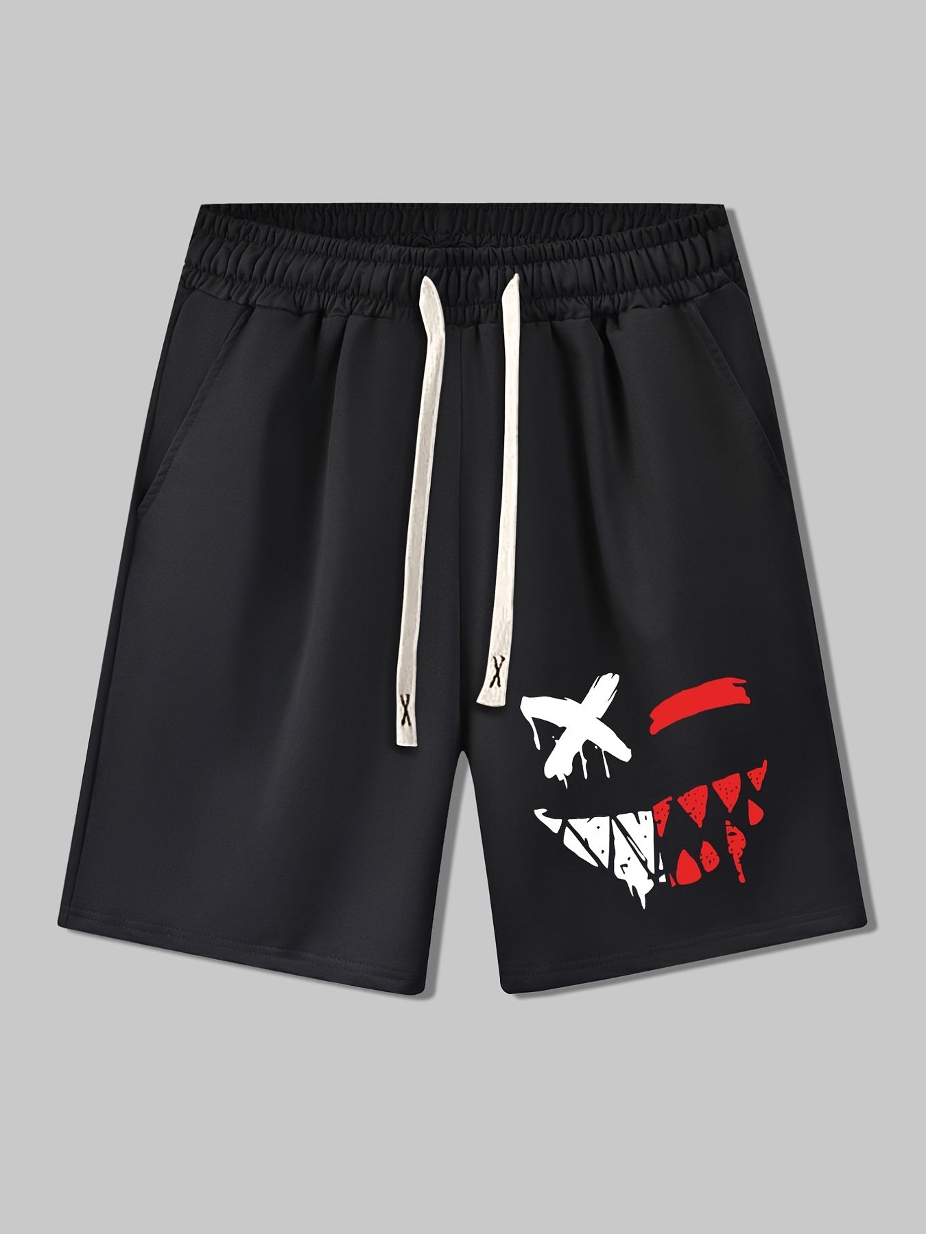 Men's Evil Face Print Drawstring Shorts for Summer