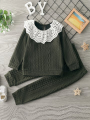 Girls Lace Trim Long Sleeve Sweatshirt & Jogger Pants Set