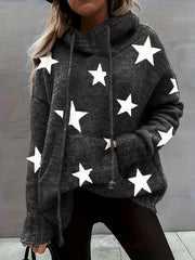 Star Print Long Sleeve Hoodie Sweater With Pockets