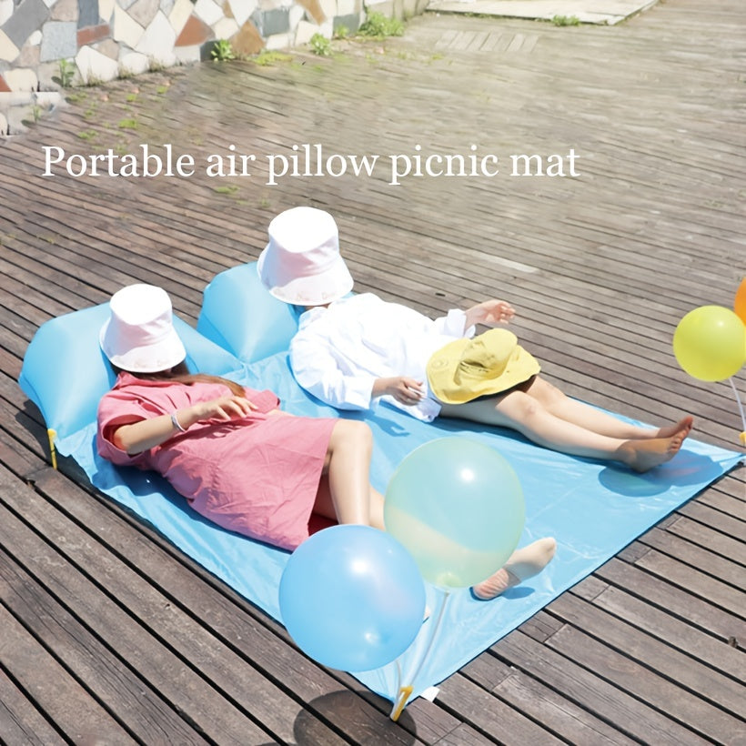 Waterproof Picnic Mat w/ Built-in Pillow for Beach Grass & Outdoor Activities