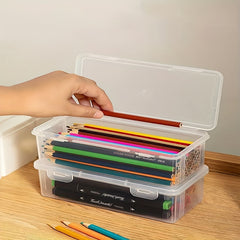 2pcs Transparent Storage Box with Snap Closure Pen Case