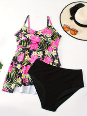 Tropical Print Tankini Set Swimsuit 2 Piece