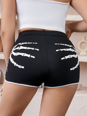 Halloween Sports Shorts Skull Print High Rise Skinny Fitness Shorts