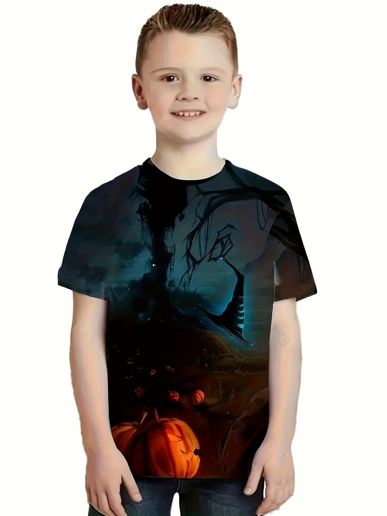 Halloween Night Magic Hat Pumpkin Face 3D Print Novelty Casual T-shirt Kids