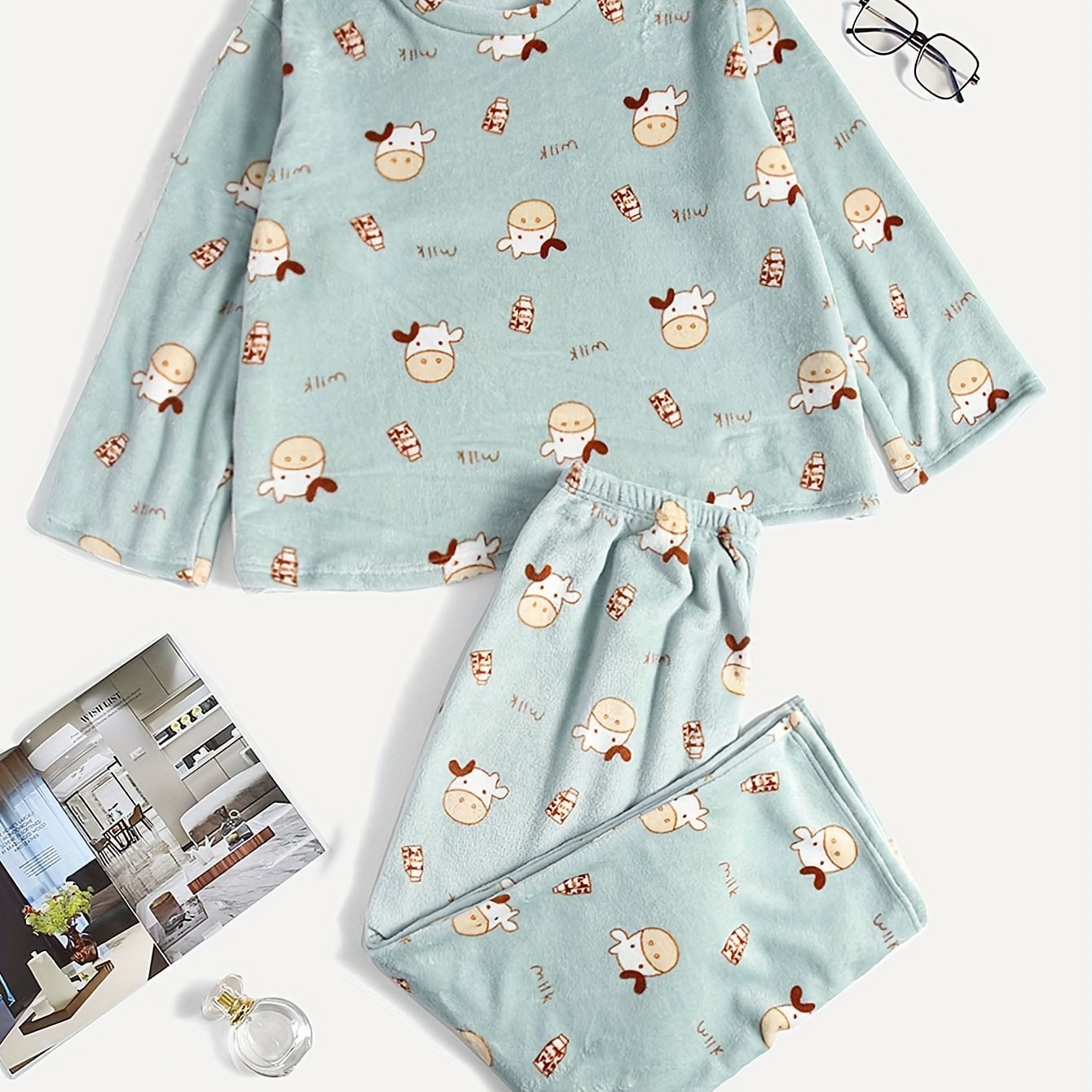 Cow & Milk Print Pajamas Set