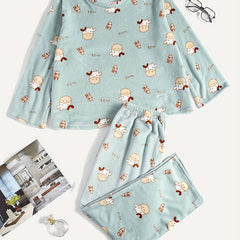 Cow & Milk Print Pajamas Set