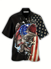 Men's 3D Fish Print Bowling Shirt Short Sleeve Summer Casual Button Up Shirt