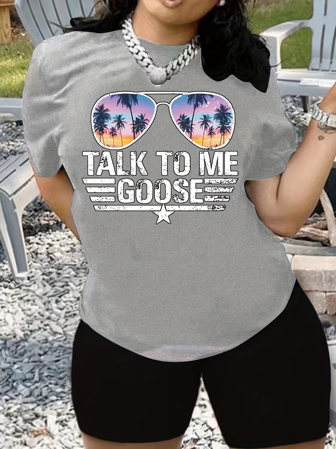 Glasses & Slogan Print Top & Shorts Set