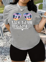 Glasses & Slogan Print Top & Shorts Set