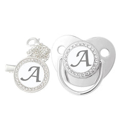 Silver Rhinestone Baby Letter Pacifier Nursing Mouth with Chain Clip