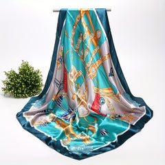 Silk Square Scarf Classic Print Satin Shawl Windproof Head Wrap