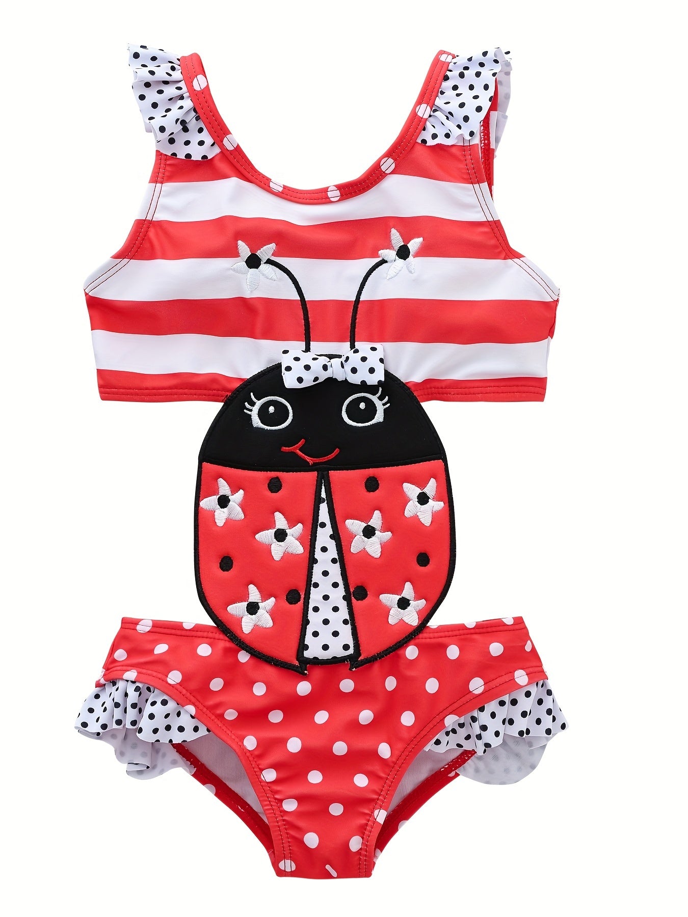 Girls Ice Cream Embroidery Cut Out Swimsuit