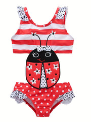 Girls Ice Cream Embroidery Cut Out Swimsuit