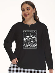 Women's Plus Size Skull Print Long Sleeve Pajama Top