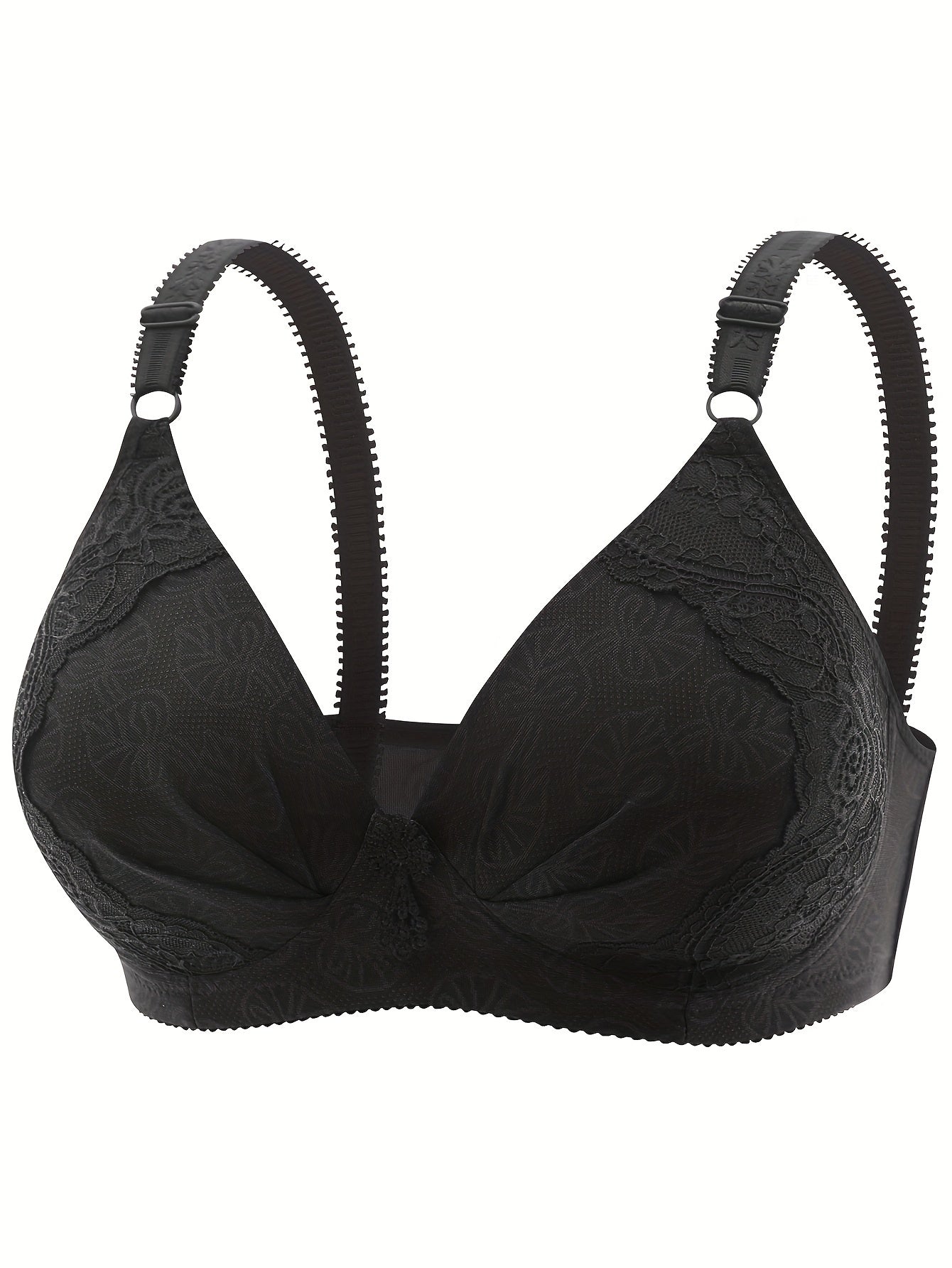 Plus Size Leaf Print Lace Applique Wireless Bra