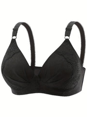 Plus Size Leaf Print Lace Applique Wireless Bra