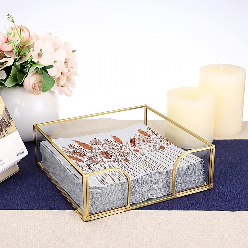 Glass Napkin Holder with Mirrored Bottom for Tabletop Decor