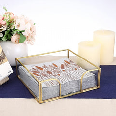 Glass Napkin Holder with Mirrored Bottom for Tabletop Decor