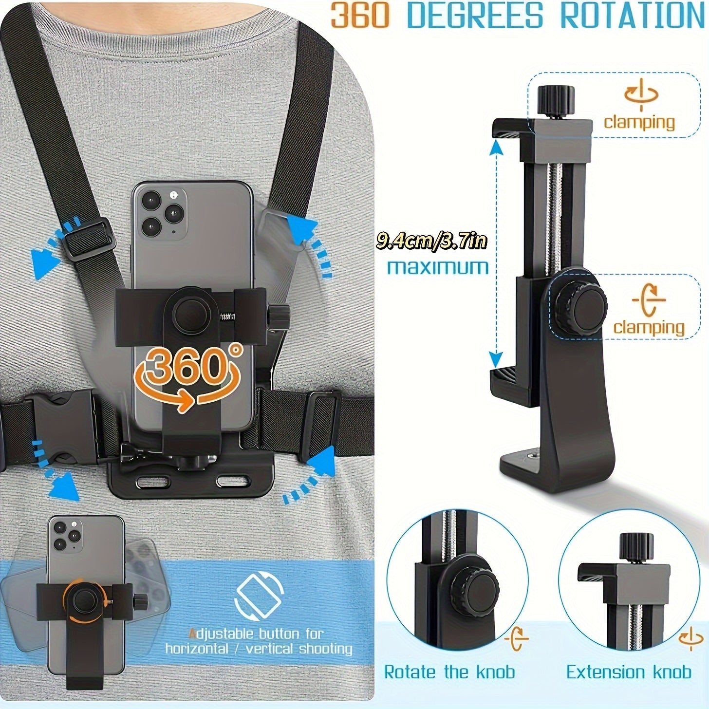 Universal Cell Phone Chest Harness Strap Holder Smartphone POV Video Clip