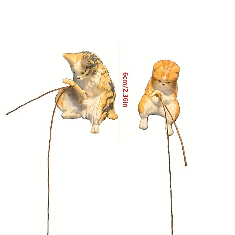 Fishing Cat Statue Figurine Ornament for Fish Tank, Cartoon Style Decoration