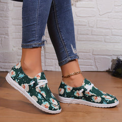 Green Santa Claus Pattern Skate Shoes for Women