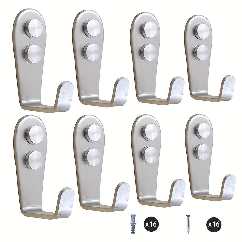 8pcs Stainless Steel Heavy Duty Wall Hooks Waterproof Hooks
