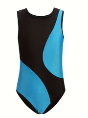 Girls Stretchy Splicing Colorblock Sleeveless Gymnastics Leotard