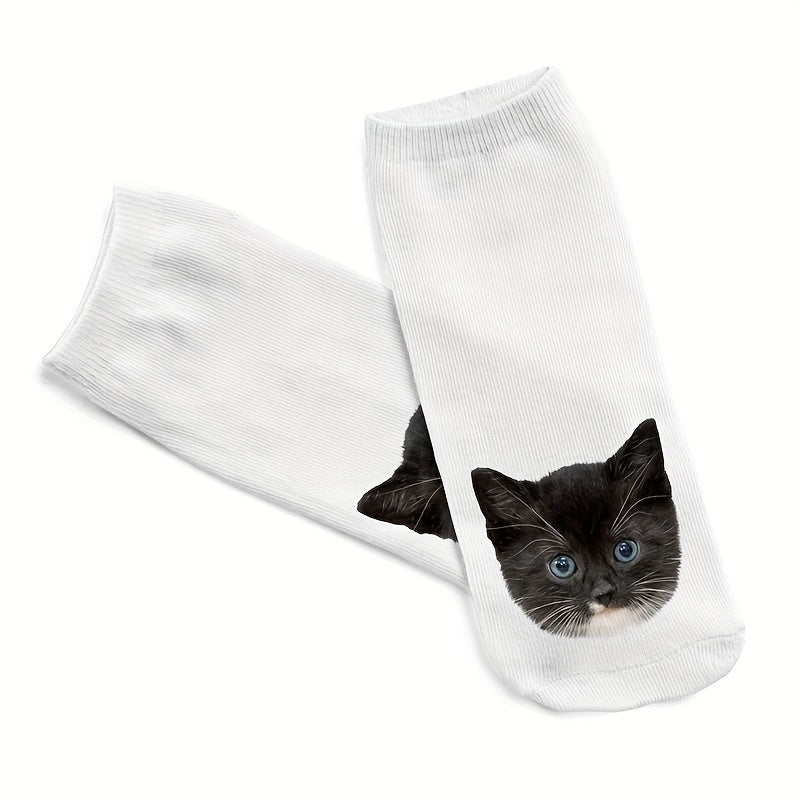5 Pairs 3D Cat Print Socks Cute Low Cut Women's Stockings