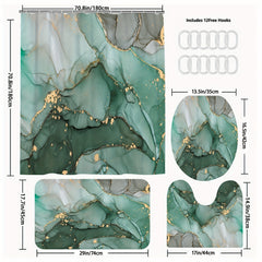 3pcs Green Marble Pattern Shower Curtain Set
