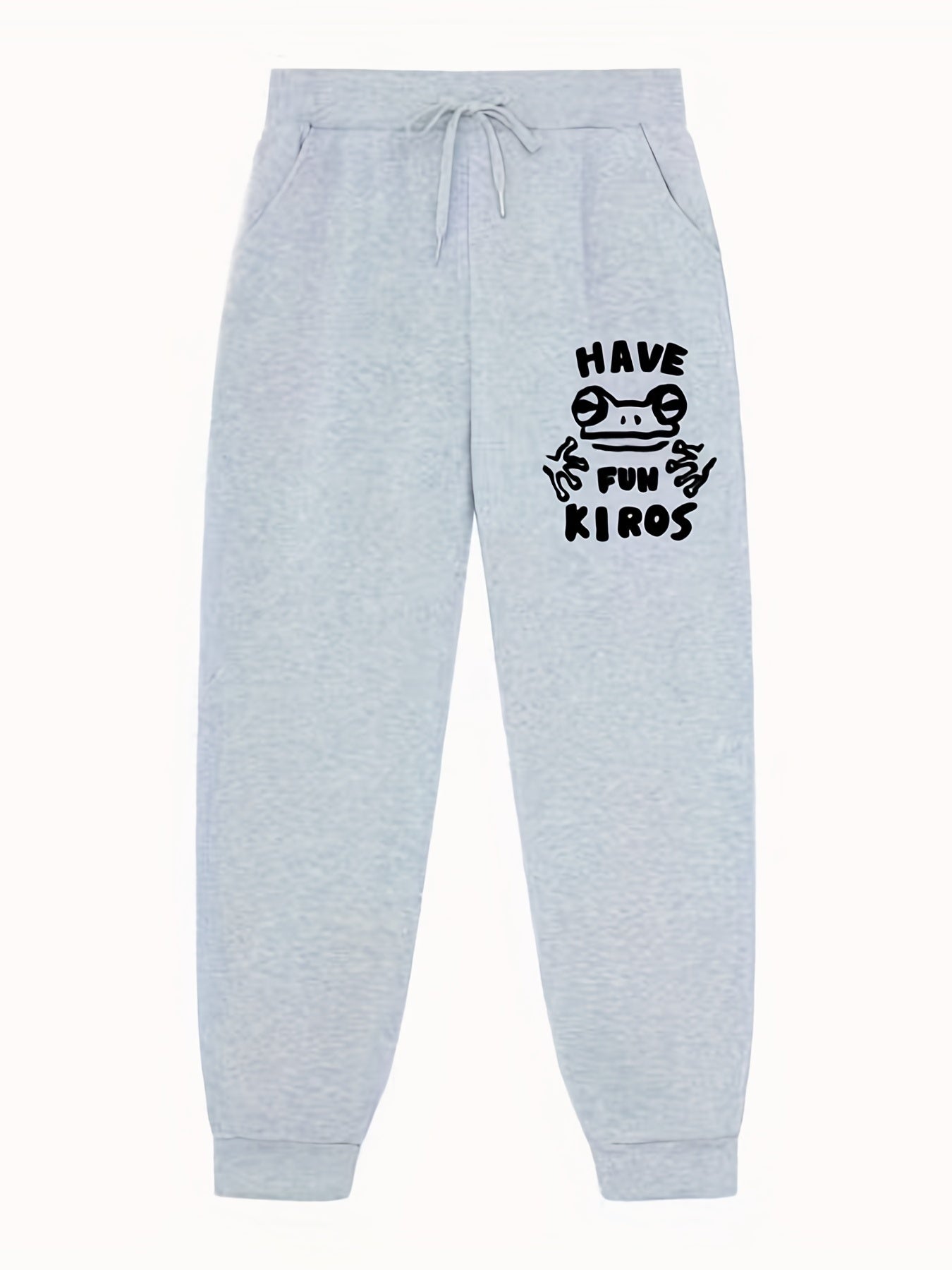 Frog Pattern Letter Print Joggers Men's Stretch Waist Pants