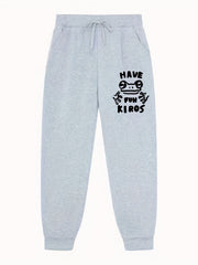 Frog Pattern Letter Print Joggers Men's Stretch Waist Pants