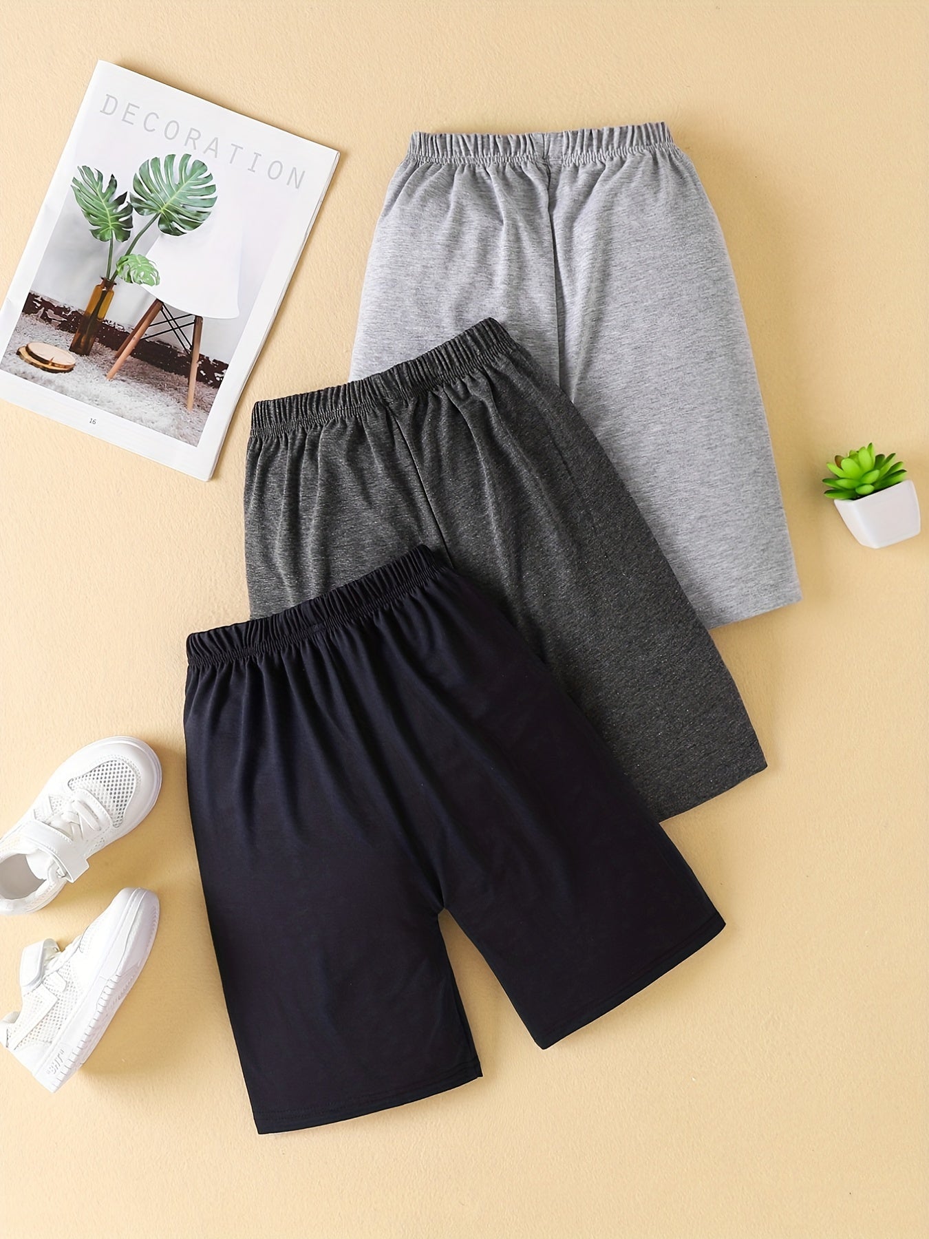 3pcs Boys Comfortable Drawstring Shorts for Summer