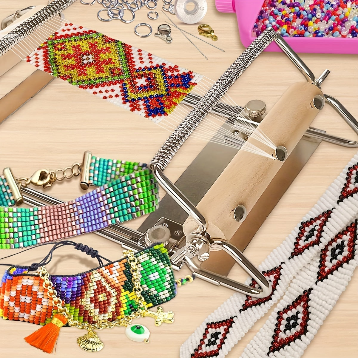 Adjustable Bead Looming Kit With Seed Beads and Accessories