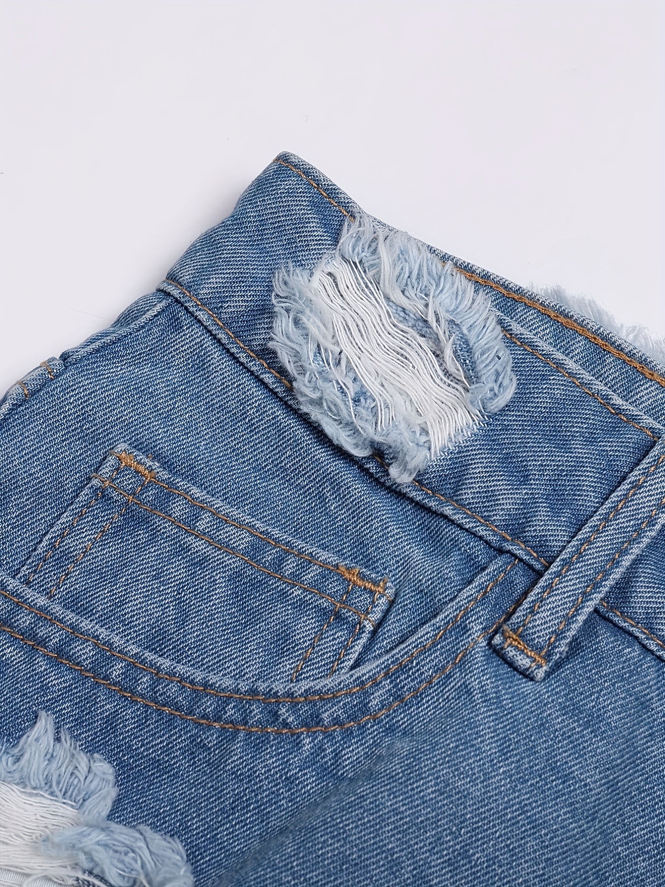 Sexy Denim Shorts Plus Size Ripped Fringe Trim Button Fly Pockets