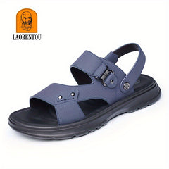LAORENTOU Men's Leather Non slip Sandals Lightweight Quick Dry Comfy Beach Shoes