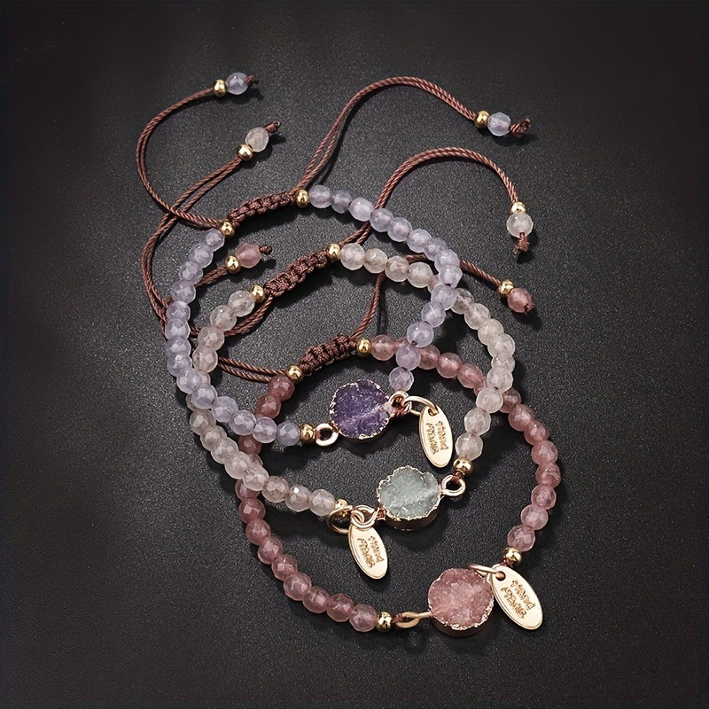 Natural Stone Bead Bracelet Adjustable Wristband Jewelry