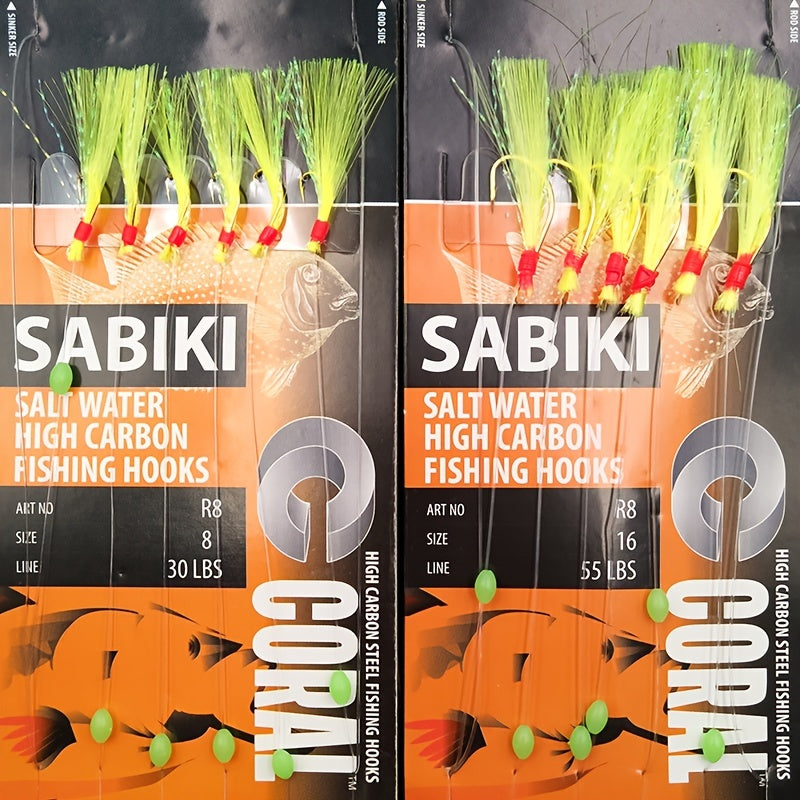 Sabiki Rigs w/ High Carbon Hooks & Glow Beads for Fishing